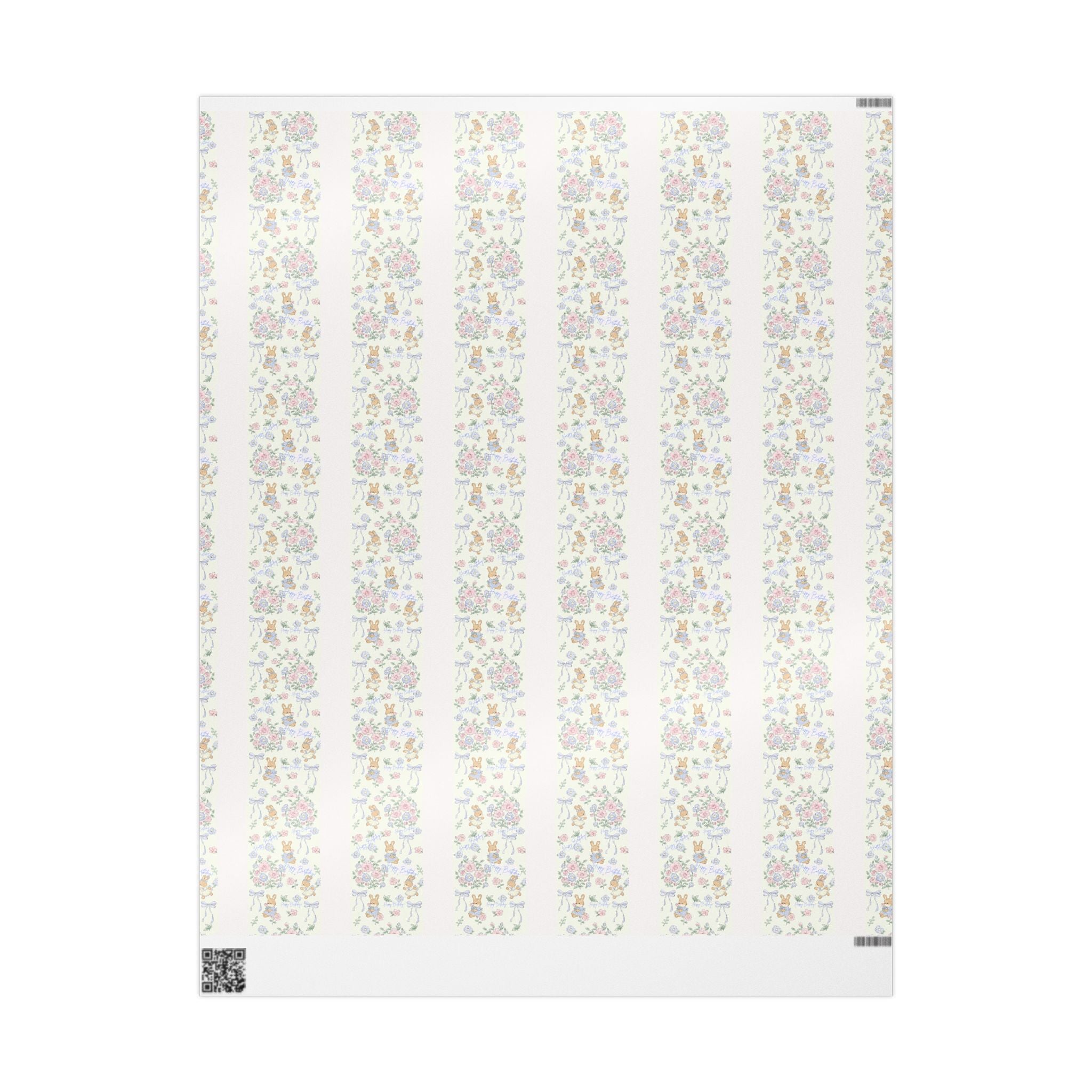 🎀 Cute Birthday Wrapping Paper Soft floral + bunny design with “Happy Birthday” detail