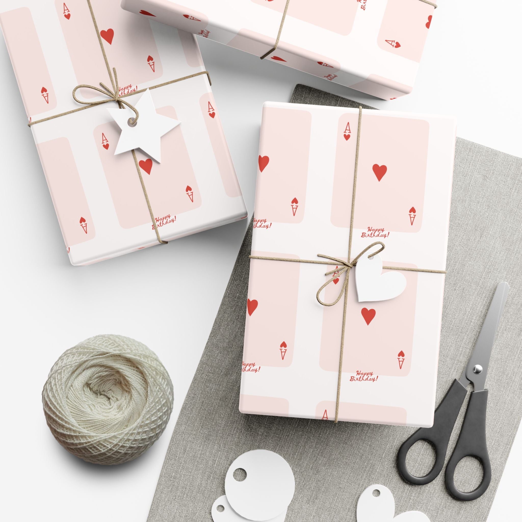 Valentine Heart Playing Cards happy Birthday Gift Wrap — Romantic Pink Wrapping Paper