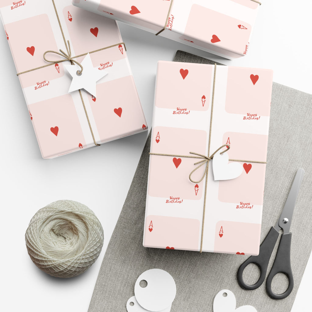 Valentine Heart Playing Cards happy Birthday Gift Wrap — Romantic Pink Wrapping Paper
