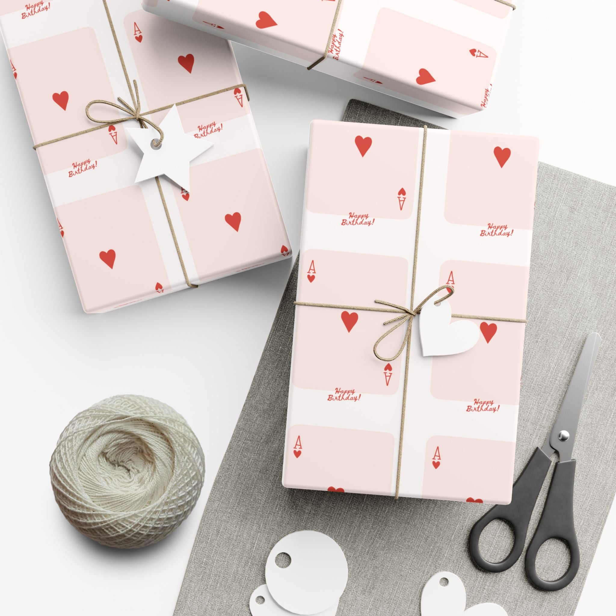 Valentine Heart Playing Cards happy Birthday Gift Wrap — Romantic Pink Wrapping Paper