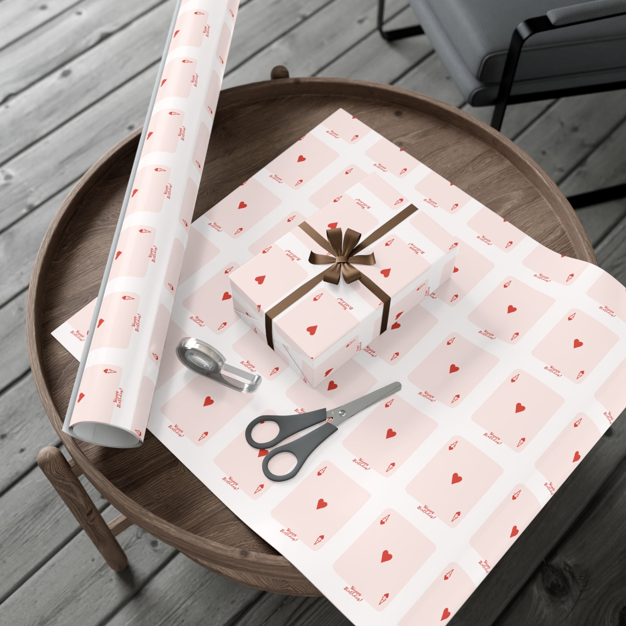 Valentine Heart Playing Cards happy Birthday Gift Wrap — Romantic Pink Wrapping Paper