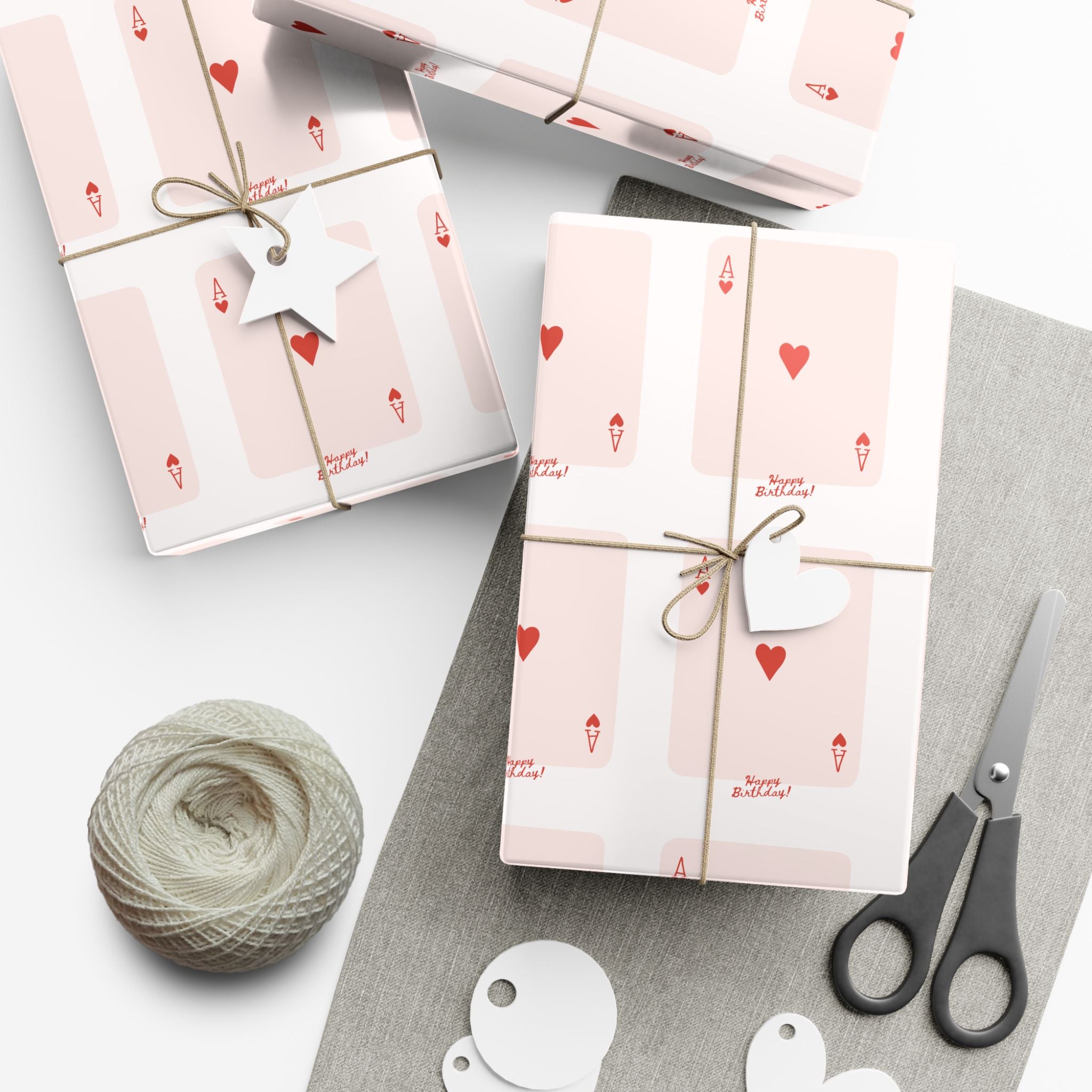 Valentine Heart Playing Cards happy Birthday Gift Wrap — Romantic Pink Wrapping Paper