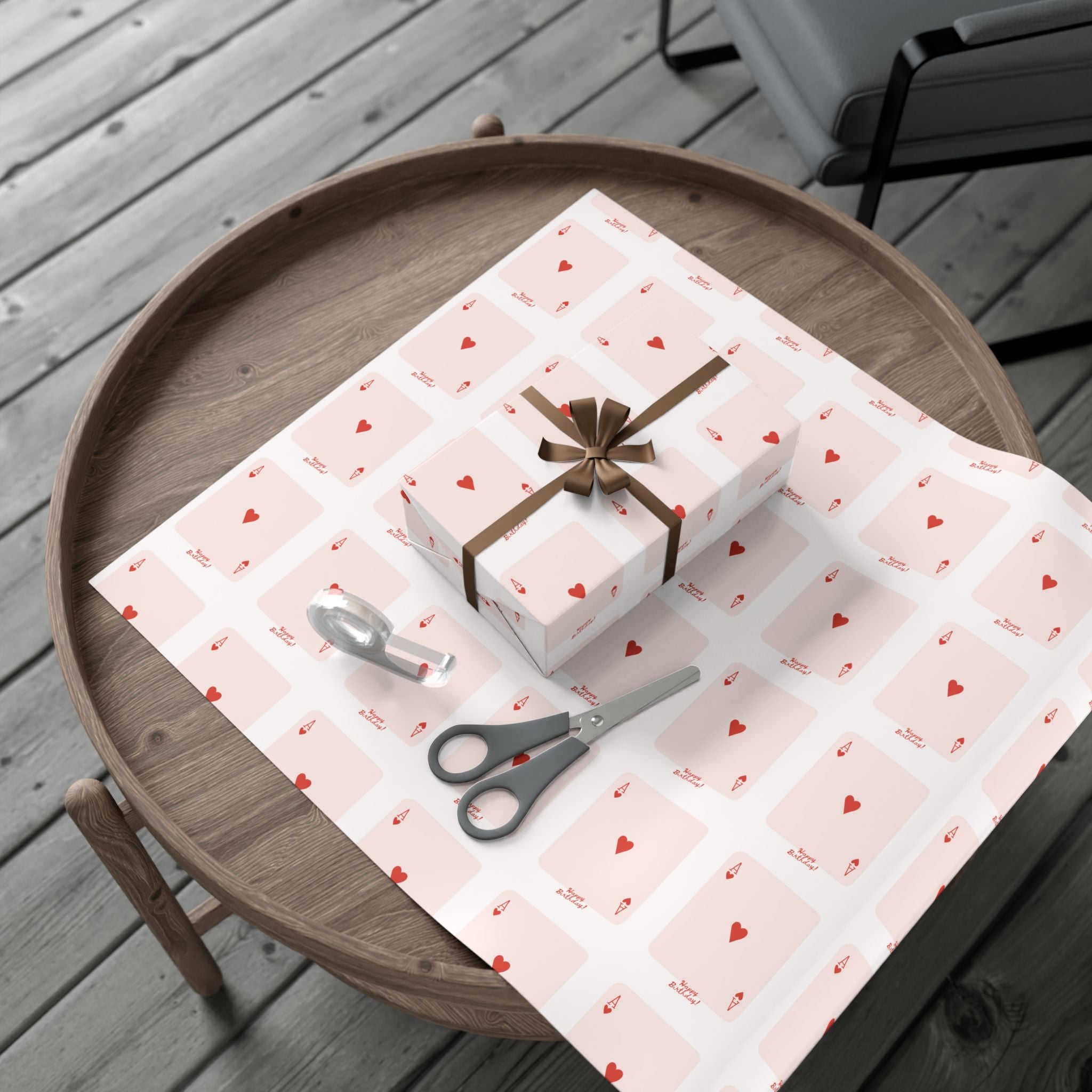 Valentine Heart Playing Cards happy Birthday Gift Wrap — Romantic Pink Wrapping Paper