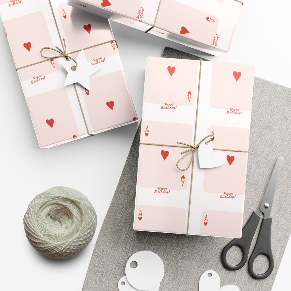 Valentine Heart Playing Cards happy Birthday Gift Wrap — Romantic Pink Wrapping Paper