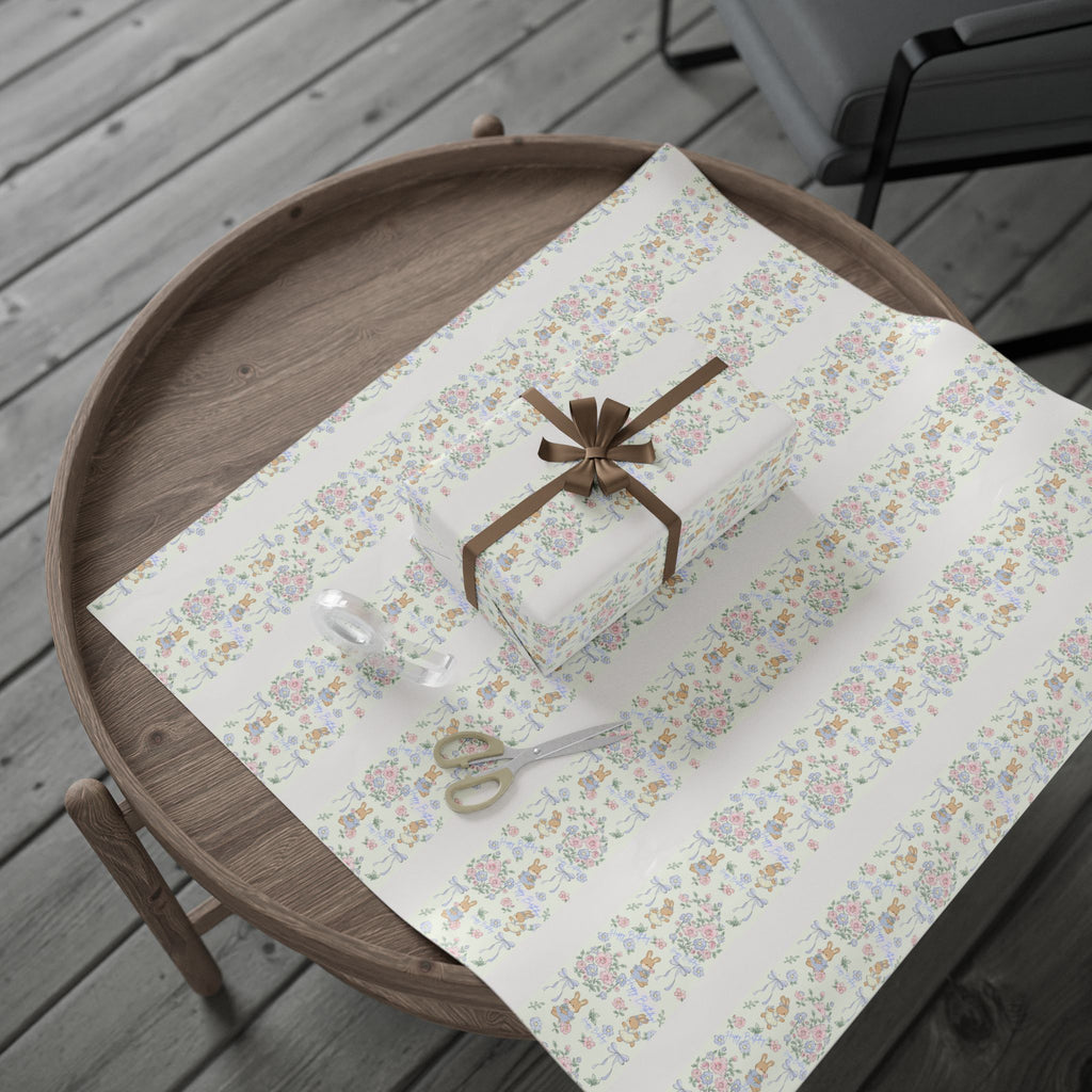 🎀 Cute Birthday Wrapping Paper Soft floral + bunny design with “Happy Birthday” detail