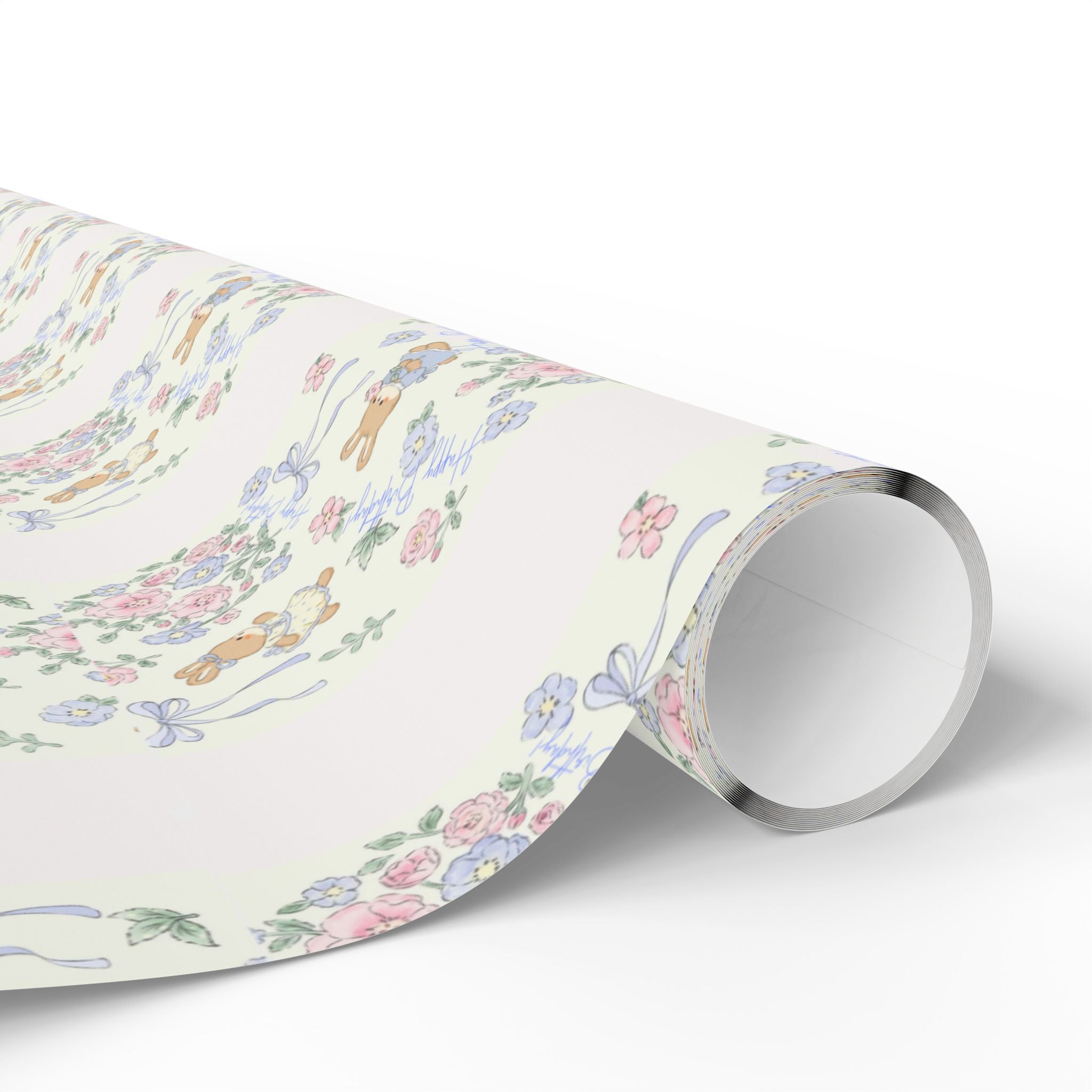 🎀 Cute Birthday Wrapping Paper Soft floral + bunny design with “Happy Birthday” detail
