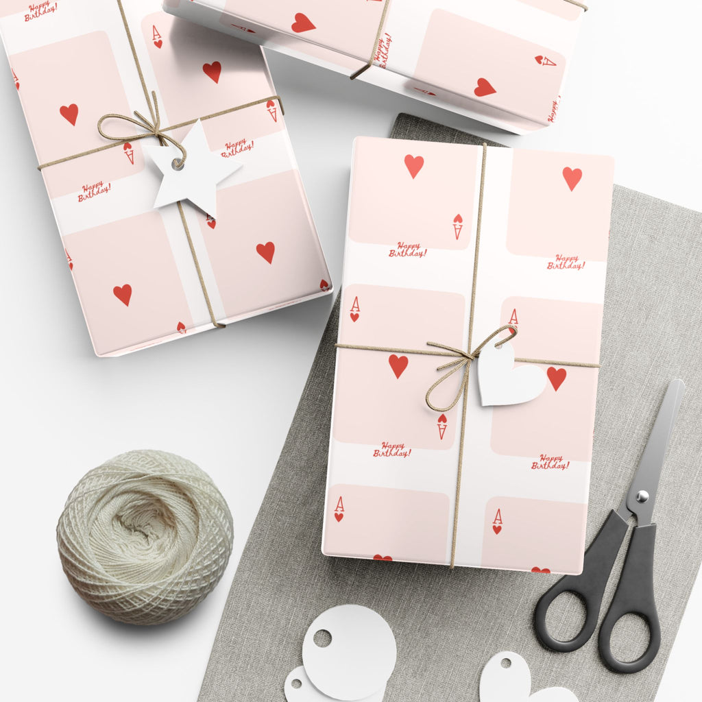 Valentine Heart Playing Cards happy Birthday Gift Wrap — Romantic Pink Wrapping Paper