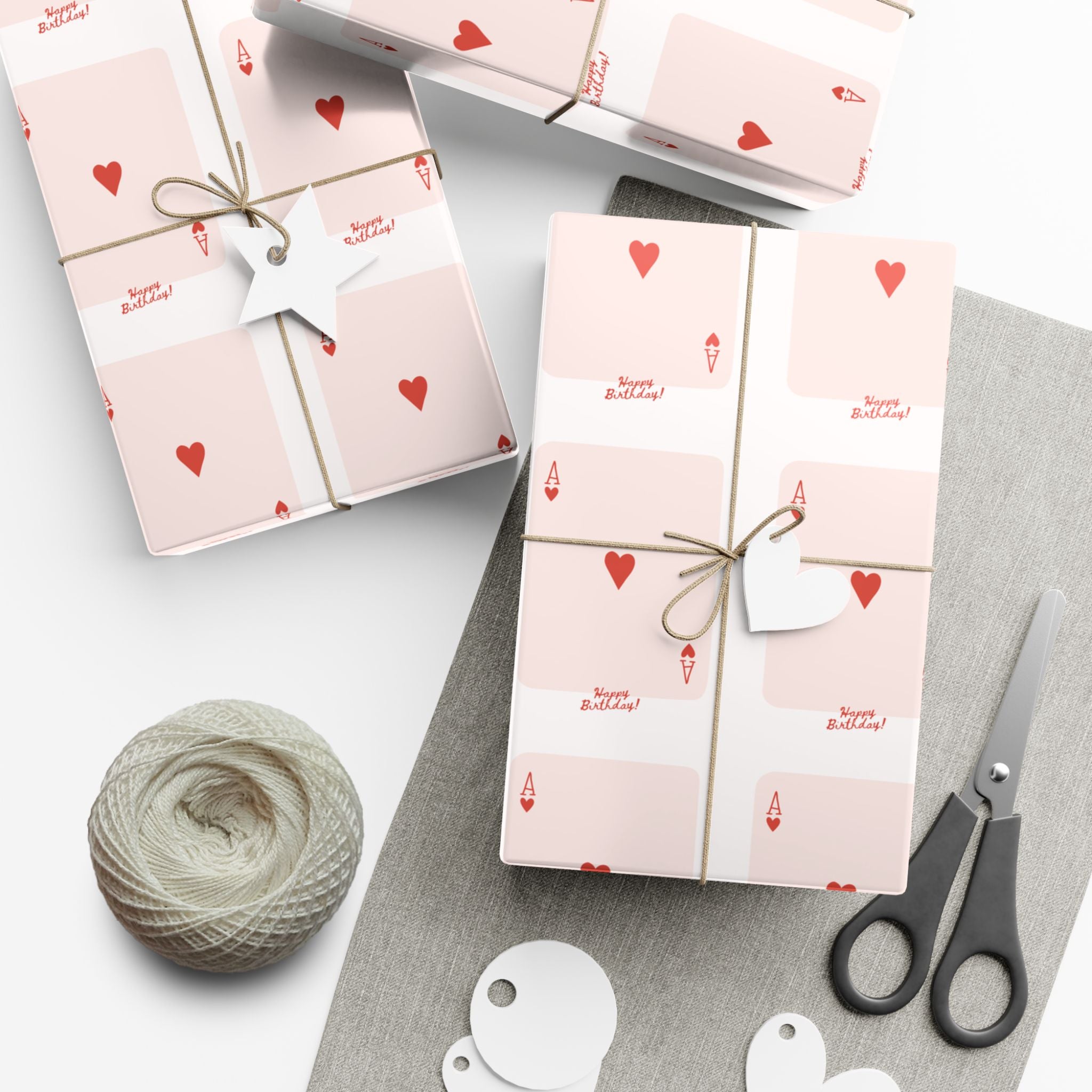 Valentine Heart Playing Cards happy Birthday Gift Wrap — Romantic Pink Wrapping Paper